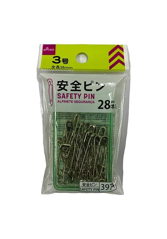 DAISO Safety Pins - Silver - 28 Pieces Pack - Multi-Size Metal Sewing Pins